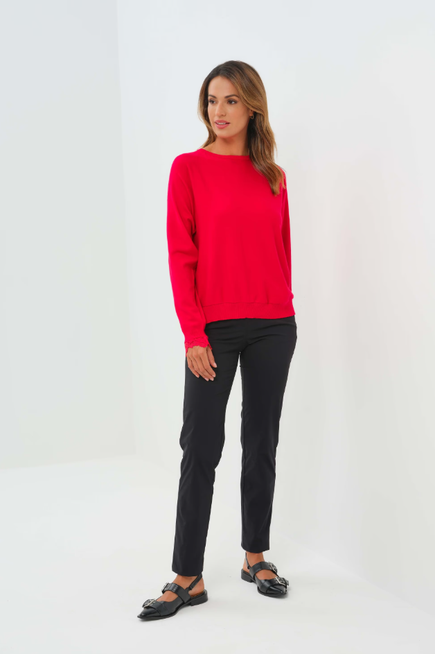 PASSION SWEATER KNIT AND LACE CREWNECK WITH BACK