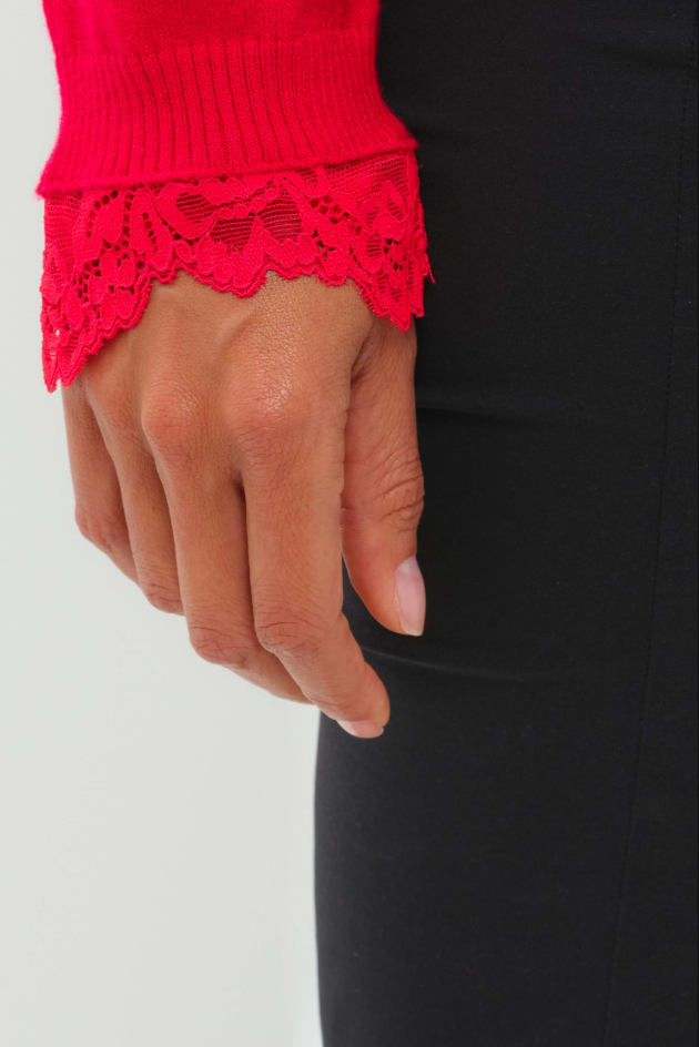 PASSION SWEATER KNIT AND LACE CREWNECK WITH BACK