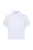 JADE STRETCH POPLIN AND ORGANZA COLLARED BUTTON DOWN