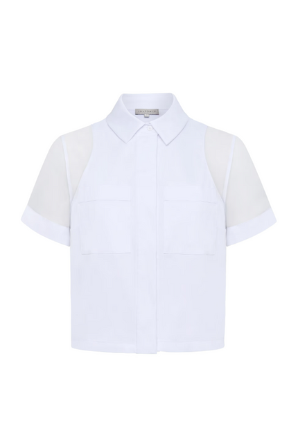 JADE STRETCH POPLIN AND ORGANZA COLLARED BUTTON DOWN