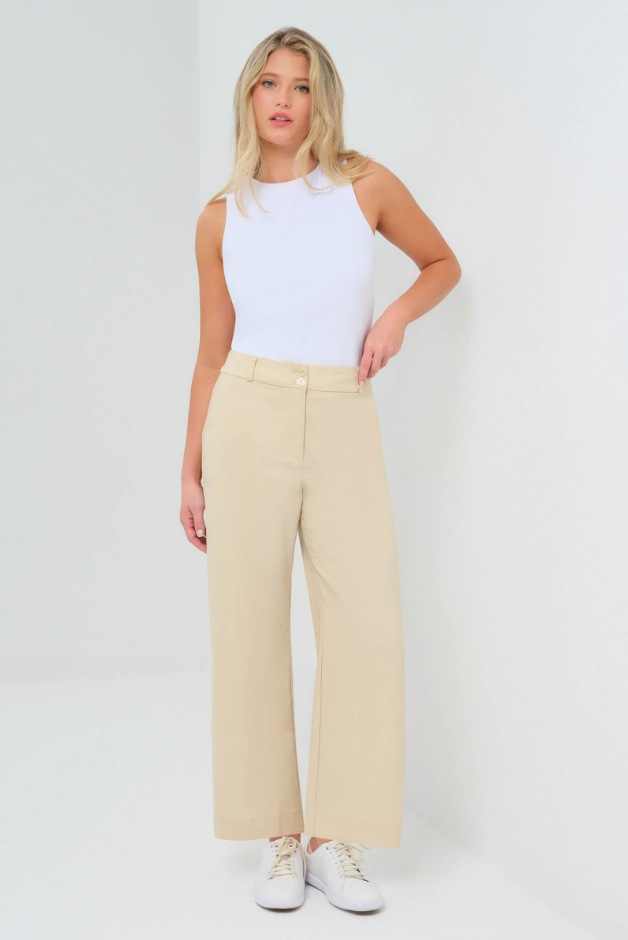 IVANNA PERFORMANCE COTTON CROPPED FLARE PANT IN WHEAT