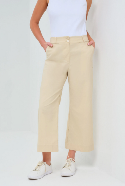 IVANNA PERFORMANCE COTTON CROPPED FLARE PANT IN WHEAT