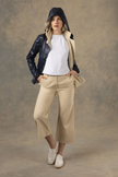 IVANNA PERFORMANCE COTTON CROPPED FLARE PANT IN WHEAT