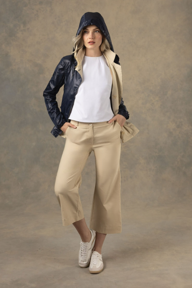 IVANNA PERFORMANCE COTTON CROPPED FLARE PANT IN WHEAT