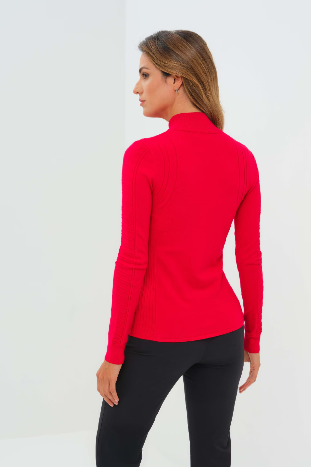 NOELLE SWEATER ZIP UP TOP IN ATOMIC RED