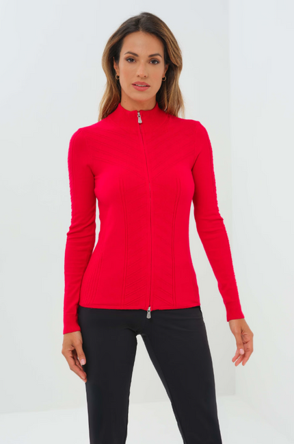 NOELLE SWEATER ZIP UP TOP IN ATOMIC RED