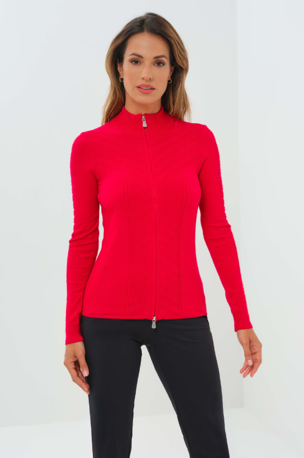 NOELLE SWEATER ZIP UP TOP IN ATOMIC RED