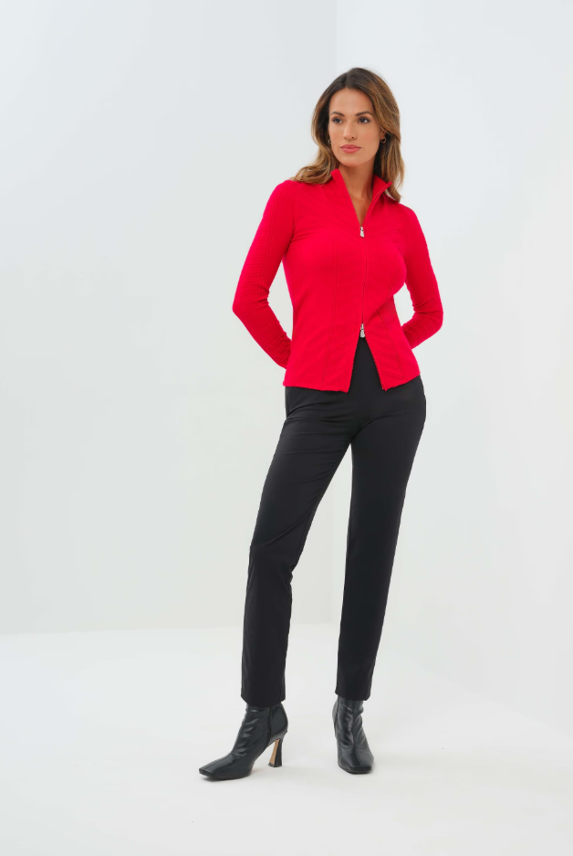 NOELLE SWEATER ZIP UP TOP IN ATOMIC RED