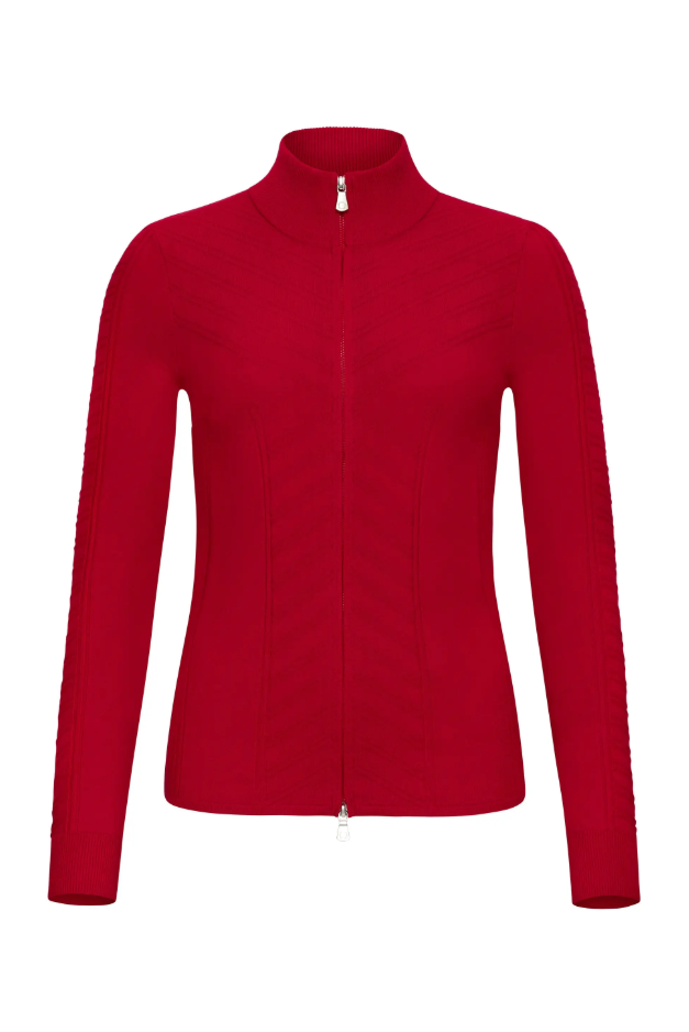 NOELLE SWEATER ZIP UP TOP IN ATOMIC RED