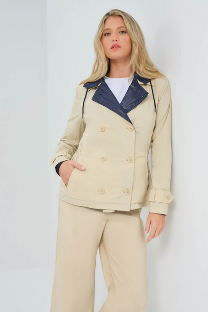 LEXIE PERFORMANCE COTTON AND NYLON REVERSIBLE TRENCH JACKET