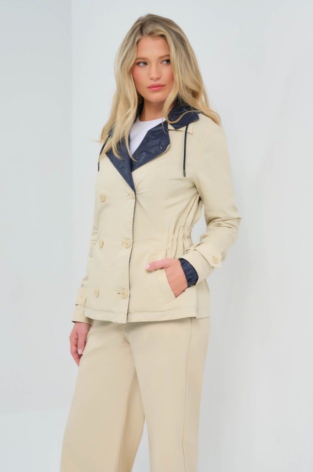 LEXIE PERFORMANCE COTTON AND NYLON REVERSIBLE TRENCH JACKET