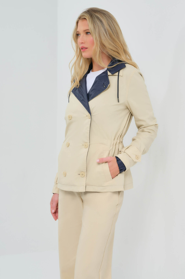 LEXIE PERFORMANCE COTTON AND NYLON REVERSIBLE TRENCH JACKET