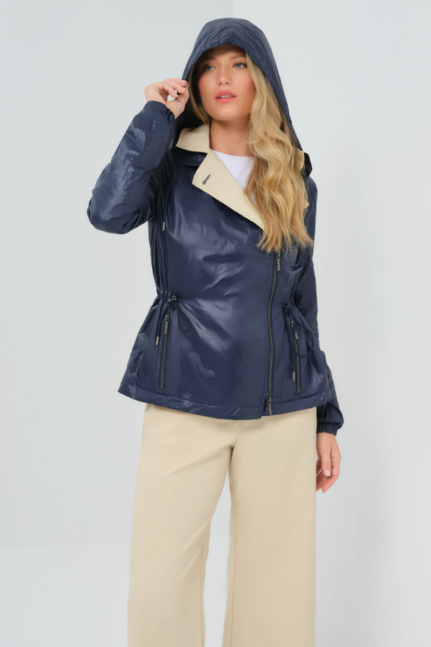 LEXIE PERFORMANCE COTTON AND NYLON REVERSIBLE TRENCH JACKET