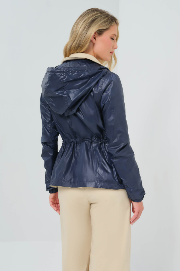 LEXIE PERFORMANCE COTTON AND NYLON REVERSIBLE TRENCH JACKET