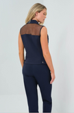 LENOX ORGANZA AND PERFORMANCE TWILL SLEEVELESS TRUCKER VEST