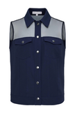 LENOX ORGANZA AND PERFORMANCE TWILL SLEEVELESS TRUCKER VEST
