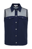 LENOX ORGANZA AND PERFORMANCE TWILL SLEEVELESS TRUCKER VEST