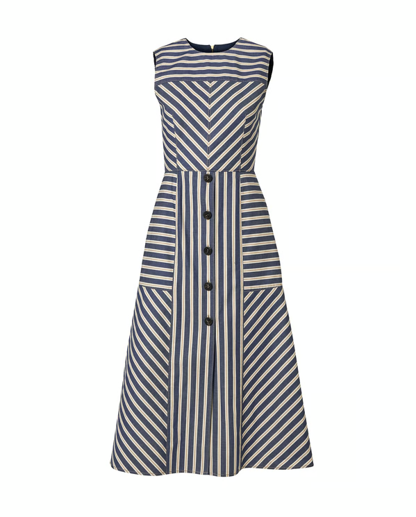 ALINE DENIM SLEEVELESS STRIPE DRESS