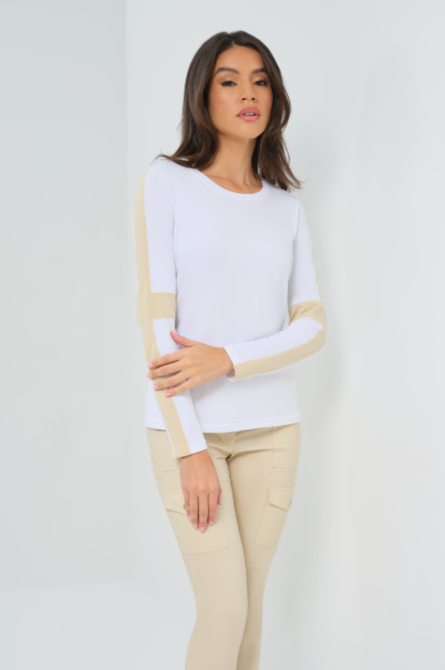 KENSLEY CONTRAST SLEEVE PIMA TOP