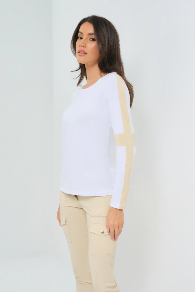 KENSLEY CONTRAST SLEEVE PIMA TOP