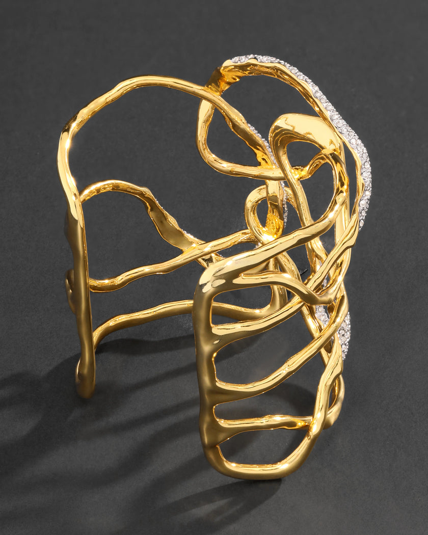 SOLANALES GOLD CRYSTAL INTERTWINED CUFF BRACELET