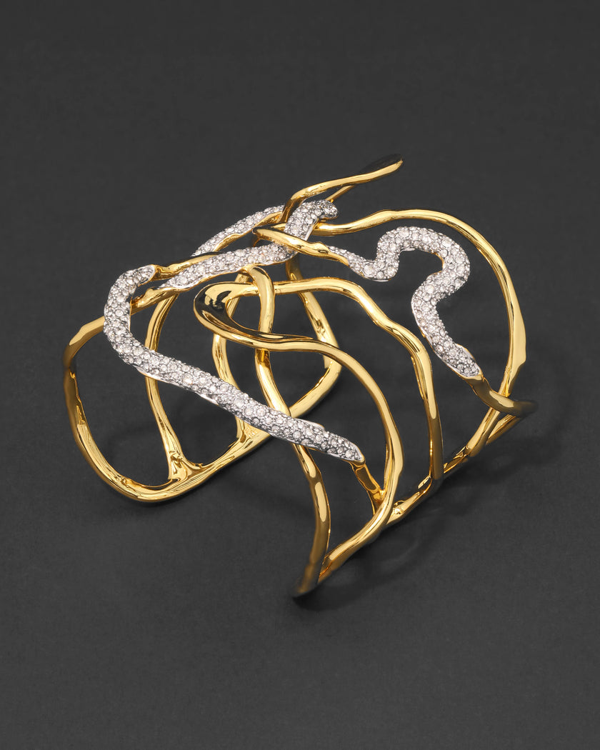 SOLANALES GOLD CRYSTAL INTERTWINED CUFF BRACELET