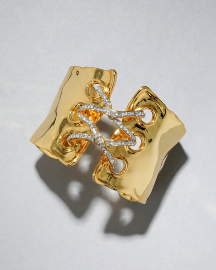 SOLANALES GOLD CRYSTAL LACE UP CUFF BRACELET