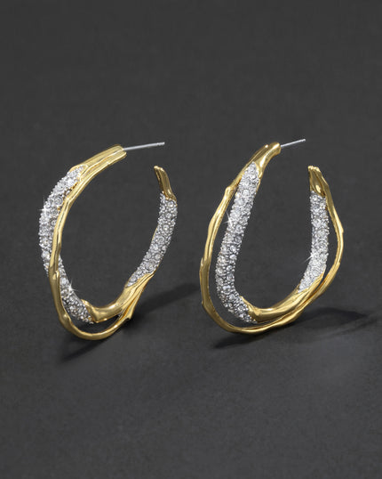 SOLANALES GOLD CRYSTAL TWIST HOOP EARRING