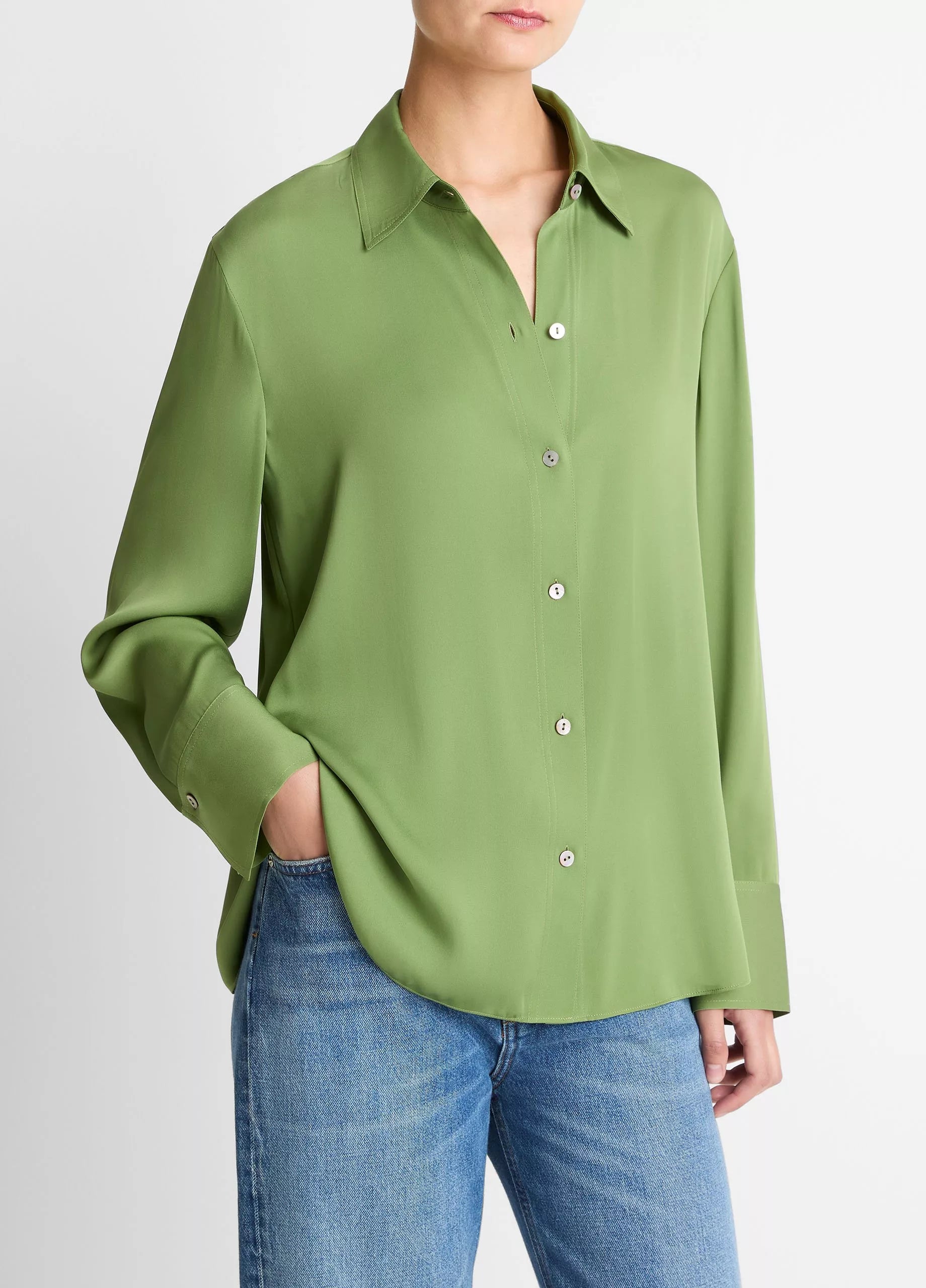 STRETCH SILK BUTTON FRONT BLOUSE