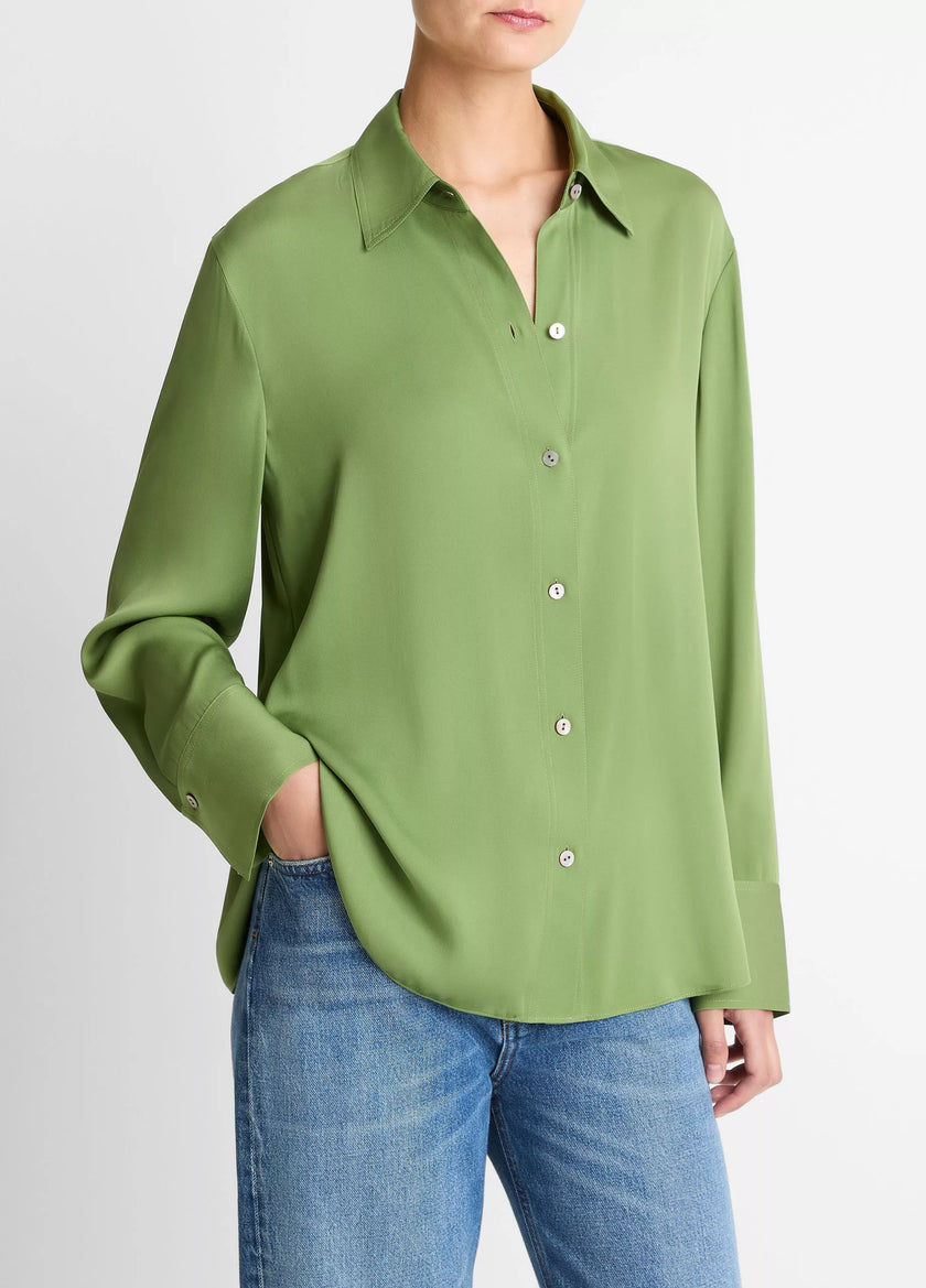 STRETCH SILK BUTTON FRONT BLOUSE