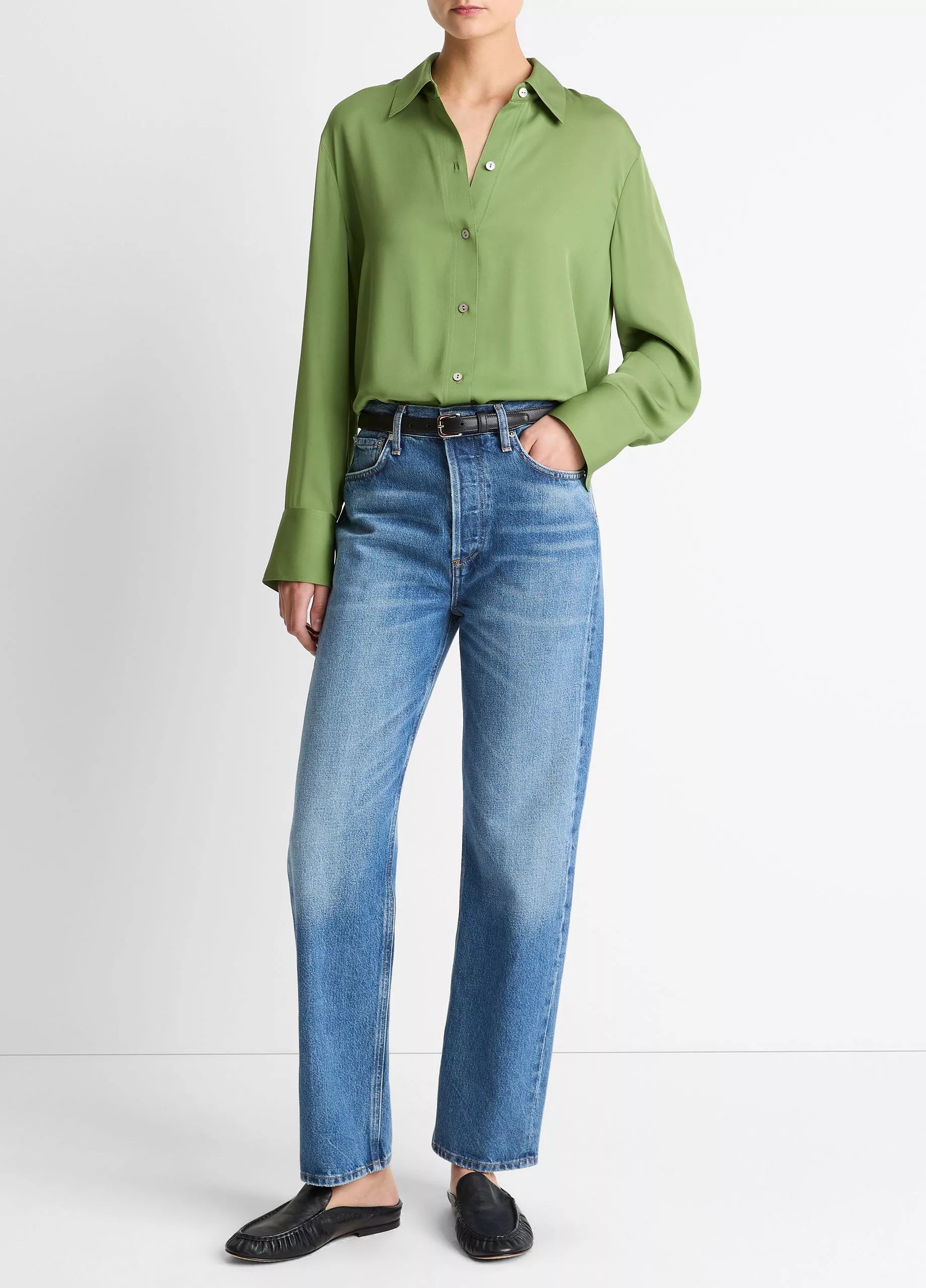 STRETCH SILK BUTTON FRONT BLOUSE