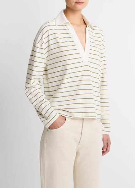 STRIPED COTTON LONG SLEEVE POLO SHIRT