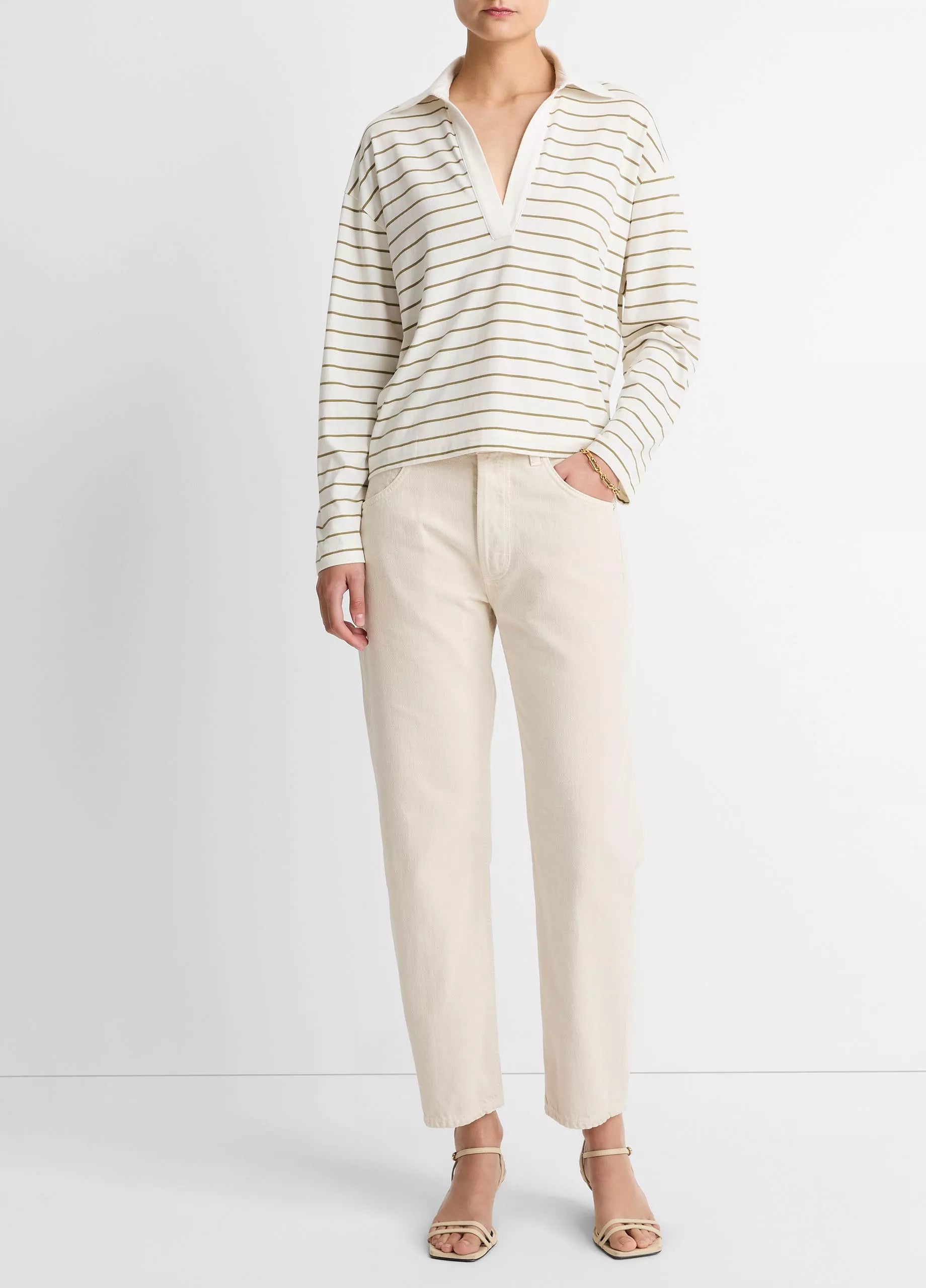 STRIPED COTTON LONG SLEEVE POLO SHIRT
