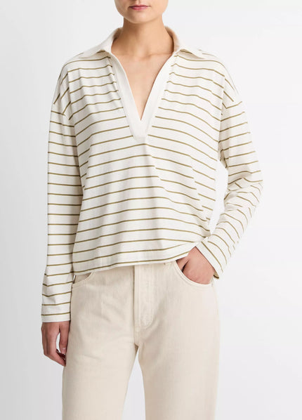 STRIPED COTTON LONG SLEEVE POLO SHIRT