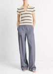 STRIPED MACRAME COTTON POLO SWEATER
