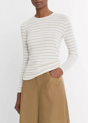 STRIPED RIBBED LONG SLEEVE TSHIRT