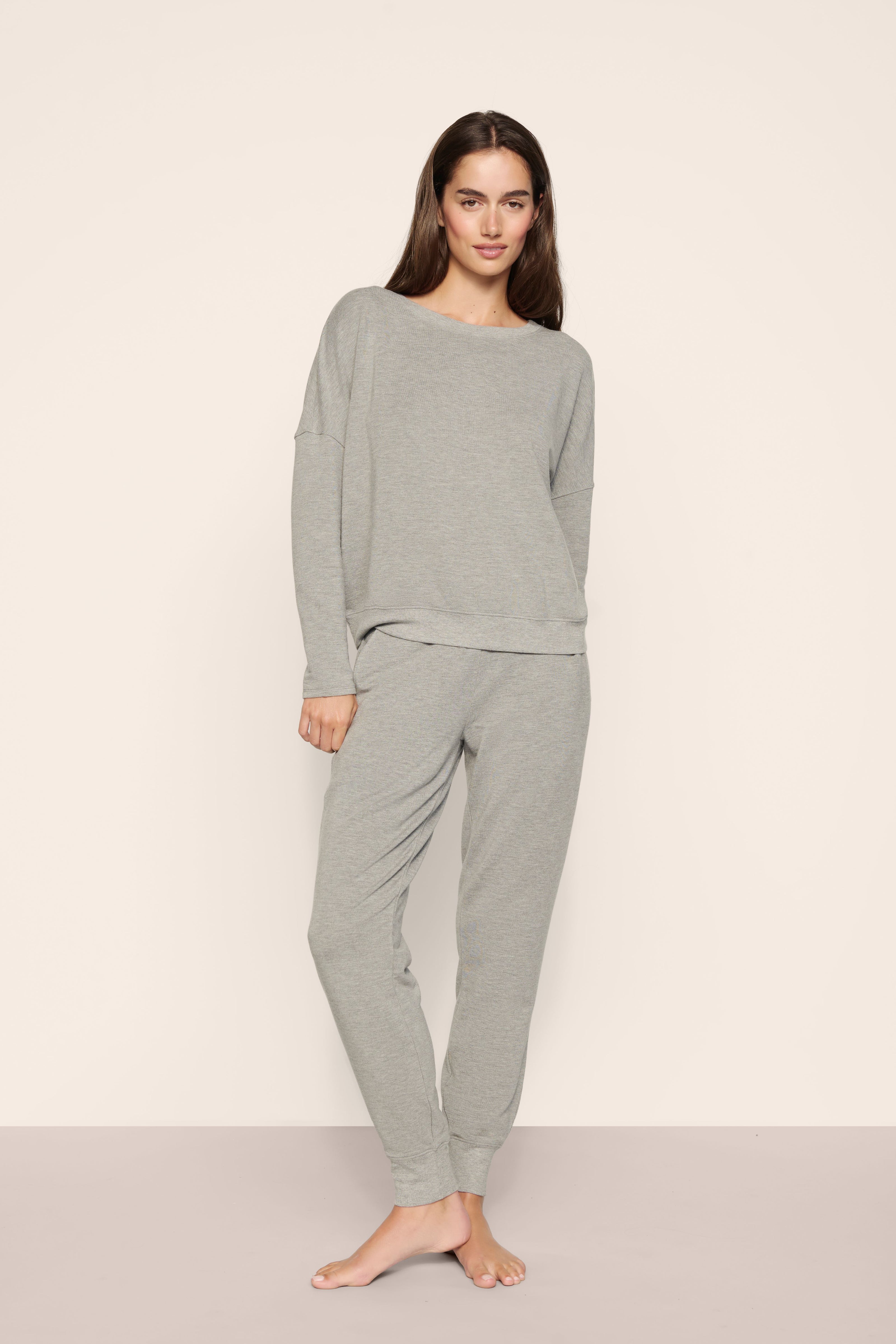 SOFTEST SWEATS BOAT NECK PULLOVER IN DARK HEATHER GREY