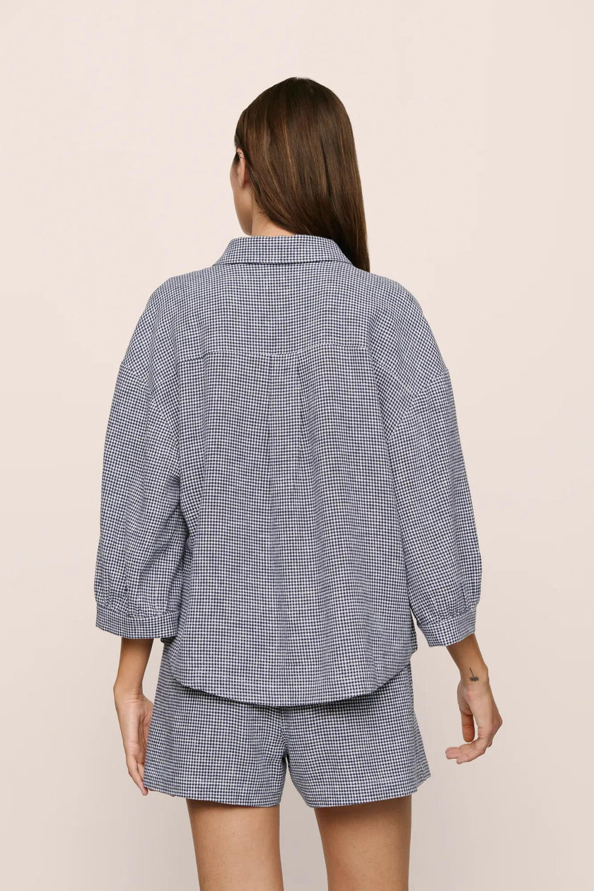 LINEN BLEND RELAXED QUARTER SLEEVE TOP