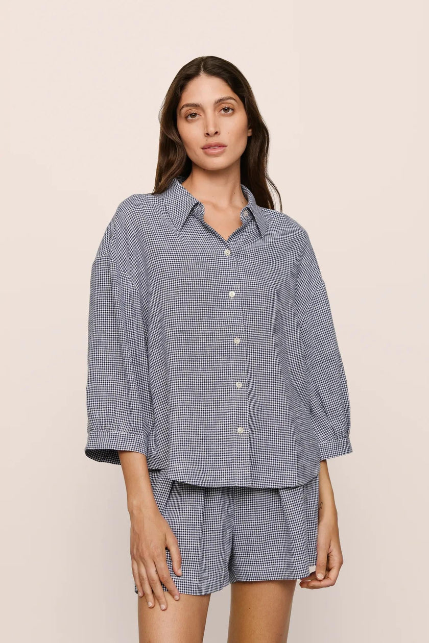 LINEN BLEND RELAXED QUARTER SLEEVE TOP