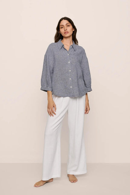 LINEN BLEND RELAXED QUARTER SLEEVE TOP