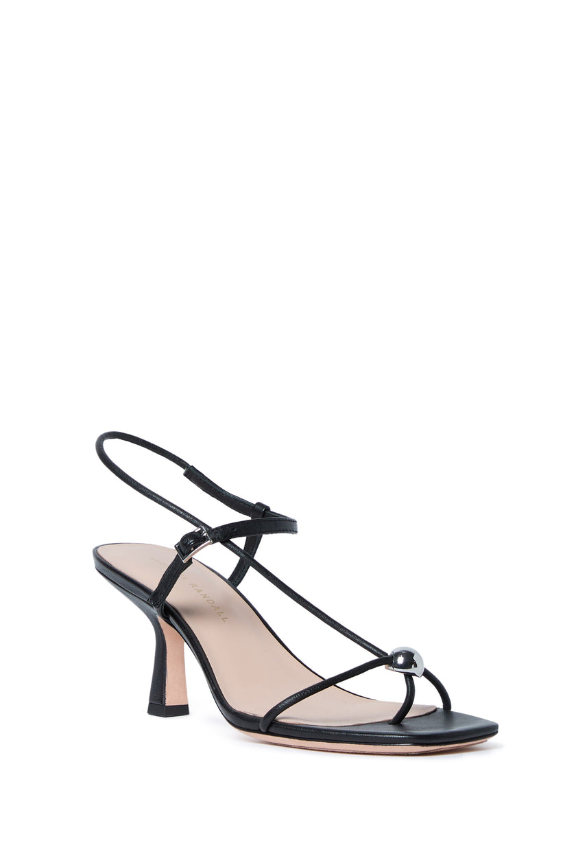TRIANA BLACK LEATHER MID HEEL SANDAL
