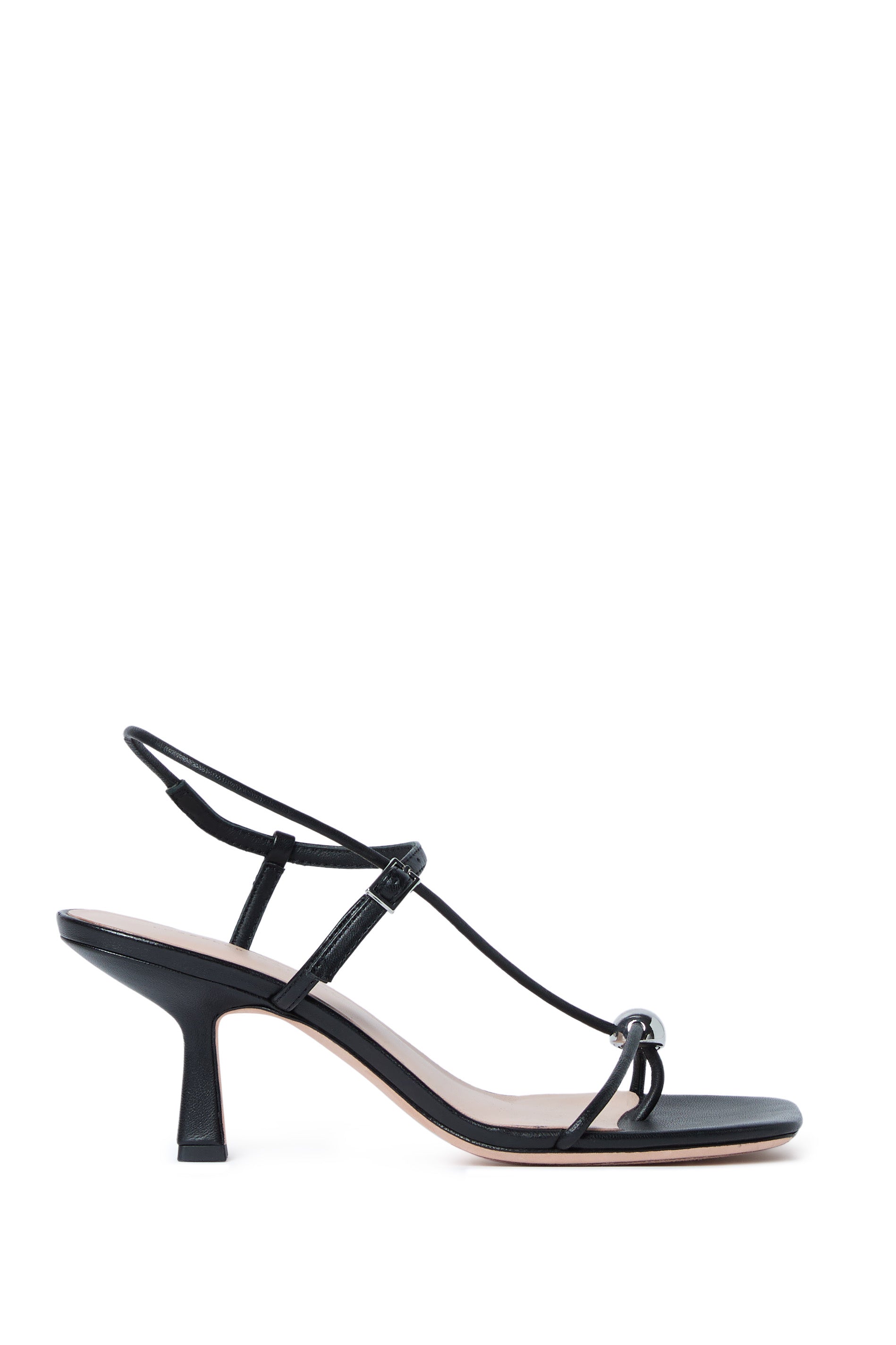 TRIANA BLACK LEATHER MID HEEL SANDAL