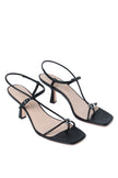 TRIANA BLACK LEATHER MID HEEL SANDAL