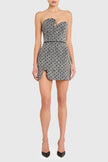 PUZZLE STRAPLESS MINI DRESS IN POLKA DOT TWEED