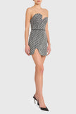 PUZZLE STRAPLESS MINI DRESS IN POLKA DOT TWEED