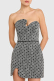 PUZZLE STRAPLESS MINI DRESS IN POLKA DOT TWEED