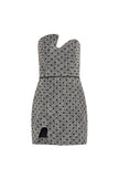PUZZLE STRAPLESS MINI DRESS IN POLKA DOT TWEED