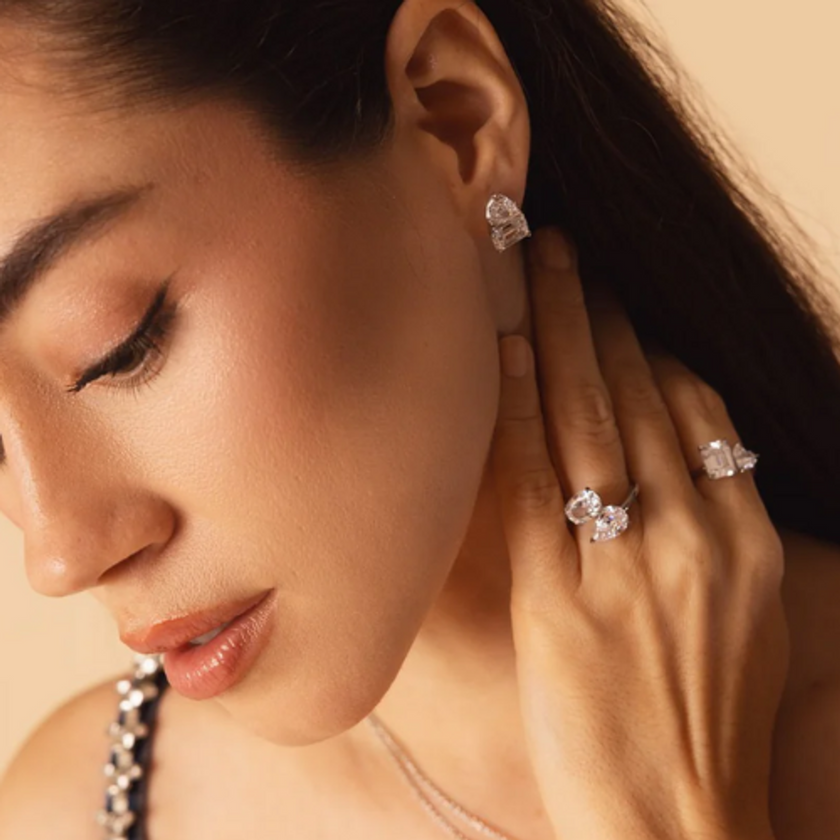 TOI ET MOI PEAR AND EMERALD CUT EARRINGS