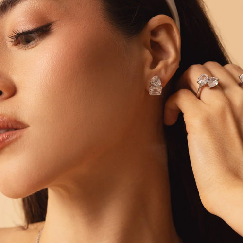 TOI ET MOI PEAR AND EMERALD CUT EARRINGS