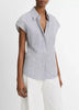 TICKING STRIPE LINEN COTTON CAP SLEEVE BLOUSE
